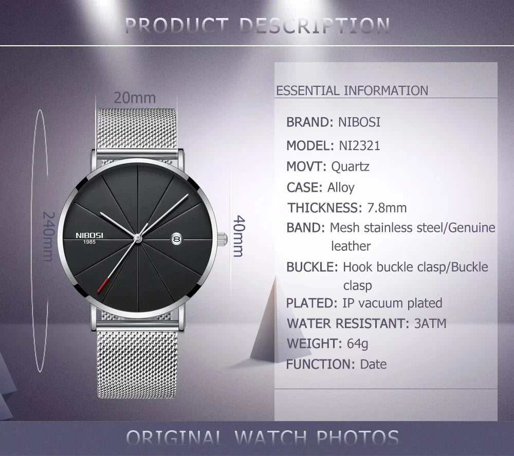 NIBOSI 2321 — Ultra Slim Executive Watch