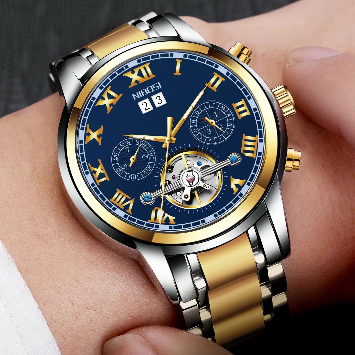 NIBOSI 2307 — Imperial Automatic Open-Heart Watch