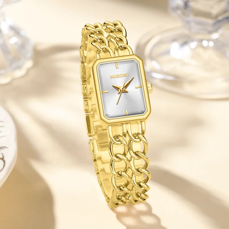 NIBOSI 2666 — Golden Chain Square Watch