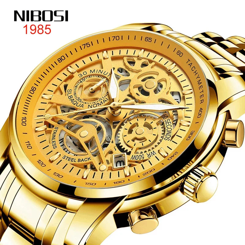 NIBOSI 2385 Golden Skeleton Chronograph