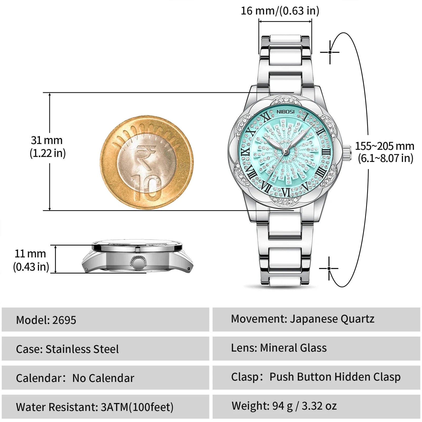 NIBOSI 2695 — Crystal Luxe Women's Watch