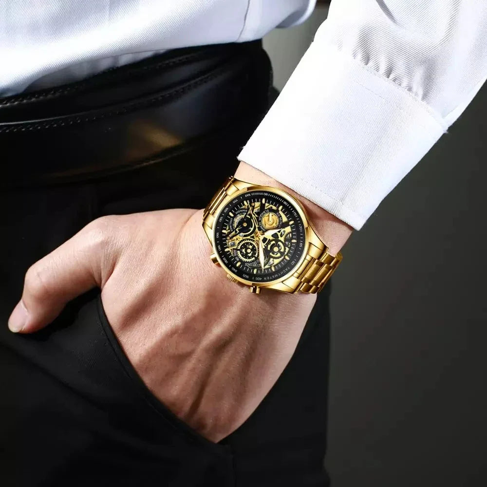 NIBOSI 2385 Golden Skeleton Chronograph