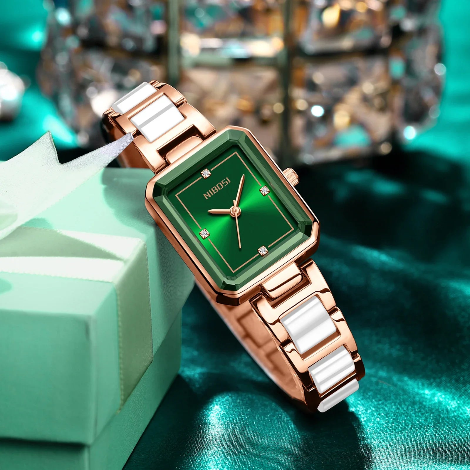 NIBOSI 2668 — Simple Ceramic Square Watch