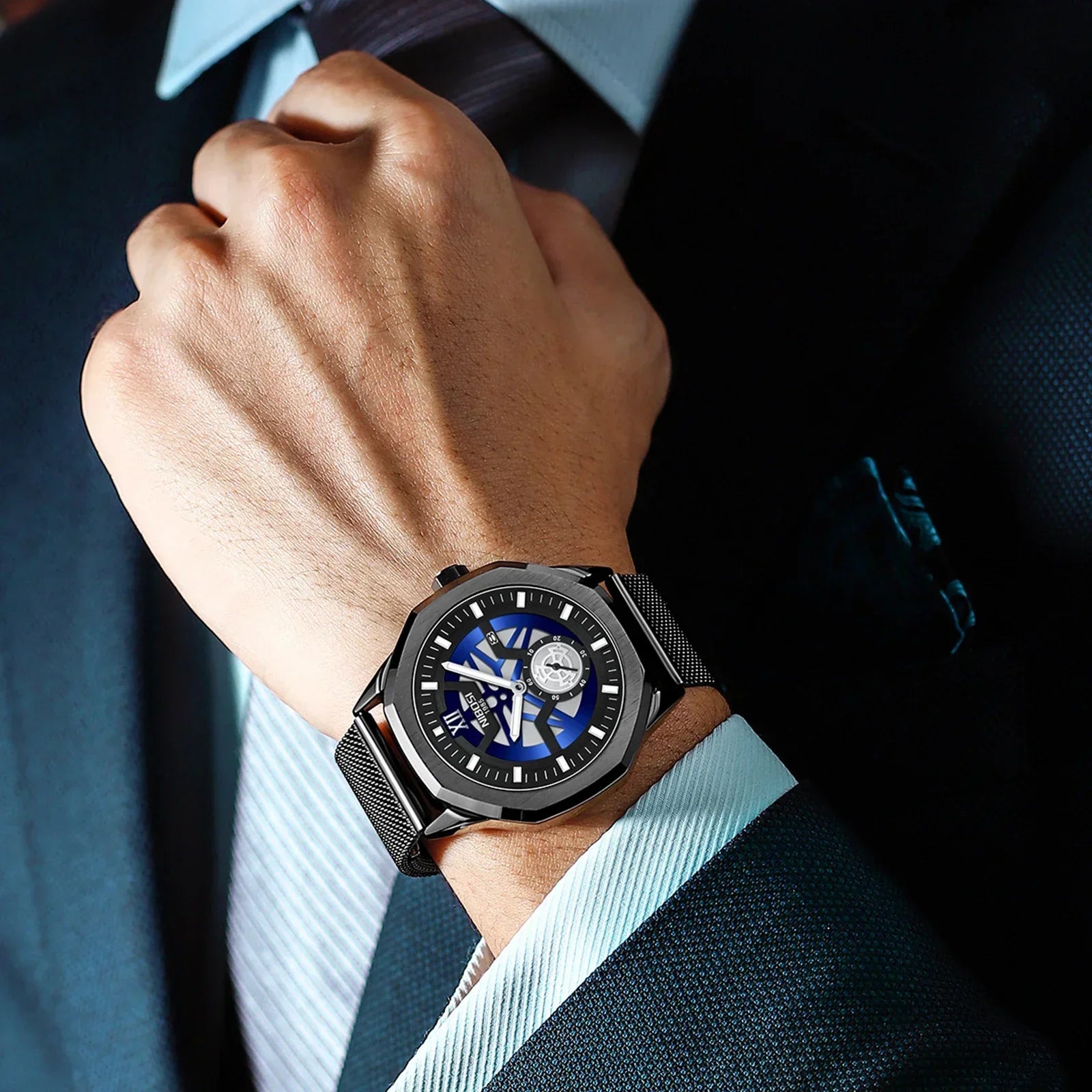 NIBOSI 2518 — Steel Mesh Sport 43MM Watch