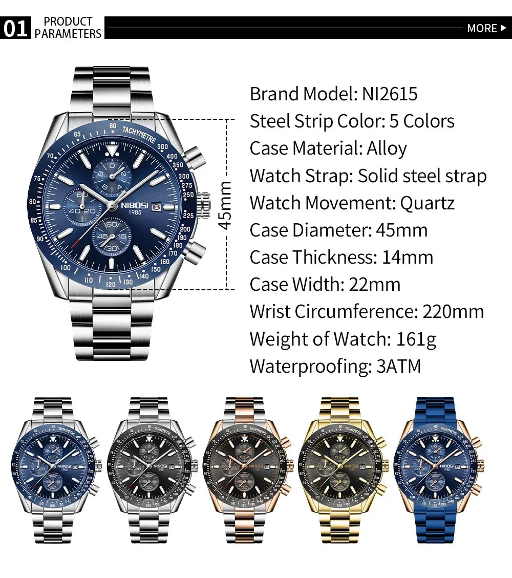 NIBOSI 2615 — Multifunctional Quartz Watch