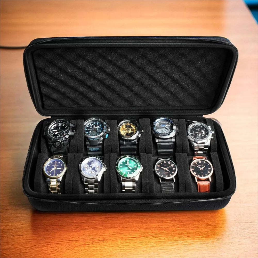 NIBOSI Watch Travel Case — 10 Slot Zipper Organizer