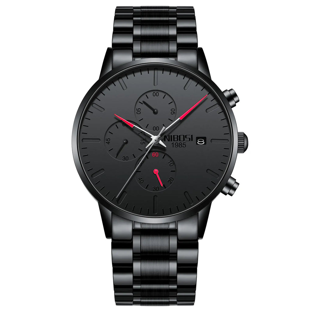 NIBOSI 2588 — All Black Chronograph Quartz Watch
