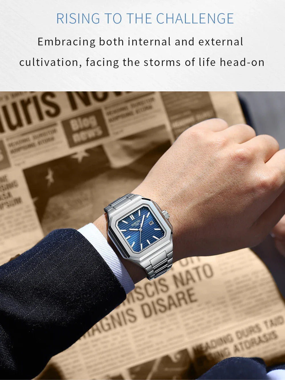 NIBOSI 2689 — Squaremaster Calendar Quartz Watch