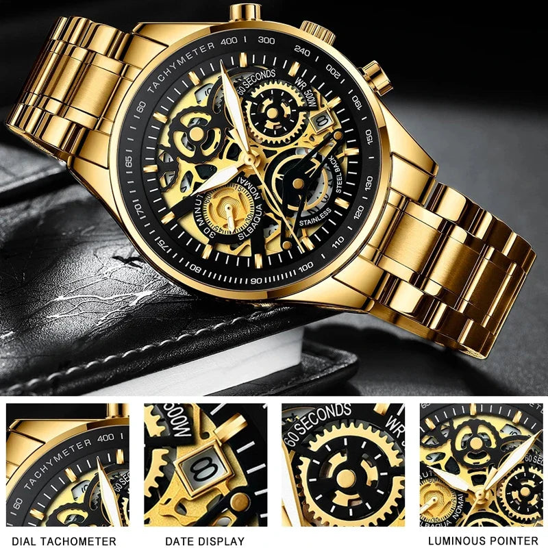 NIBOSI 2385 Golden Skeleton Chronograph