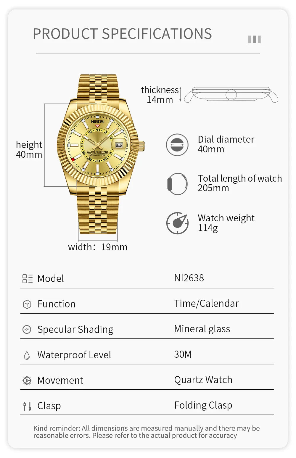 NIBOSI 2638 — Classic Fluted Men's Watch