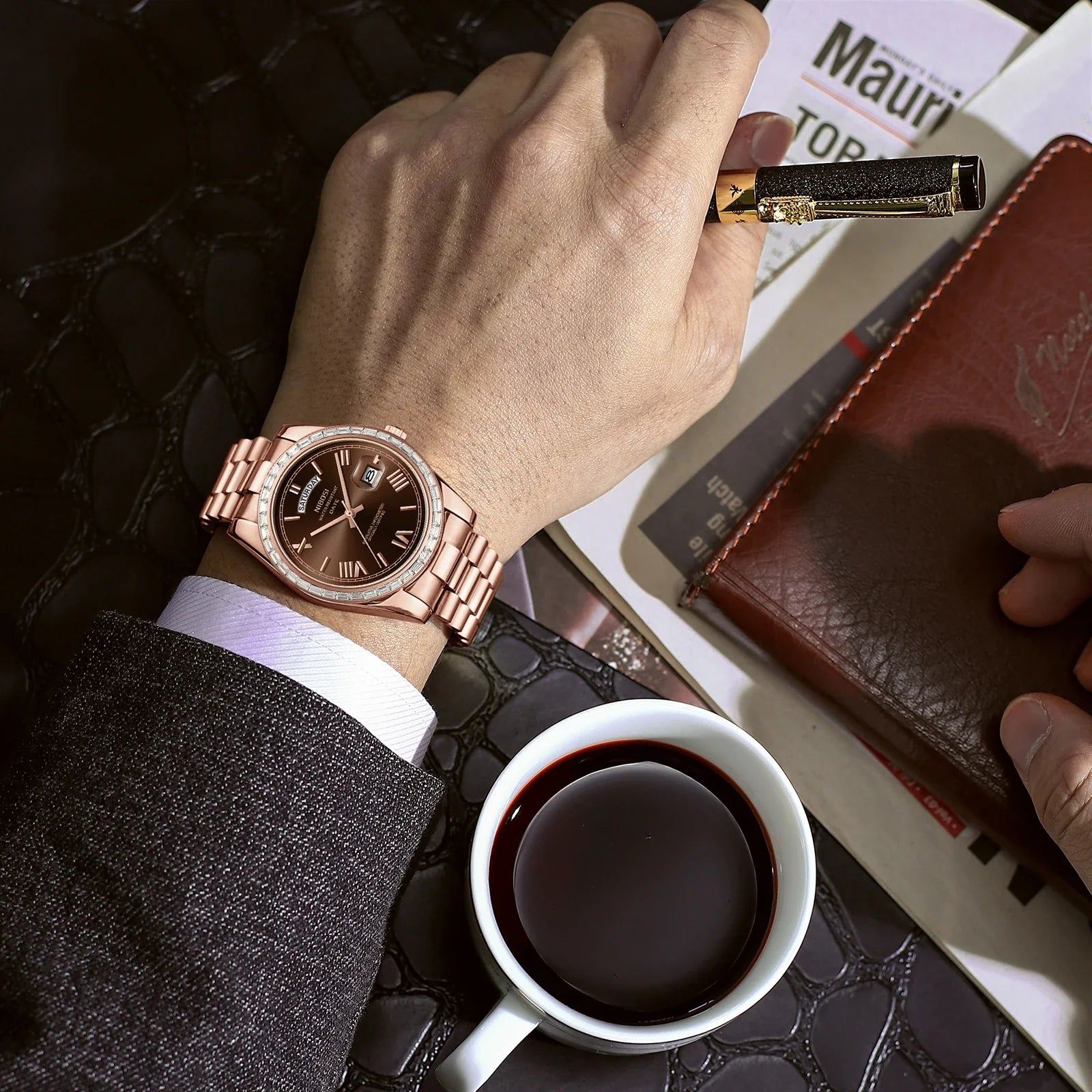 NIBOSI 2708 Presidential Day-Date Watch