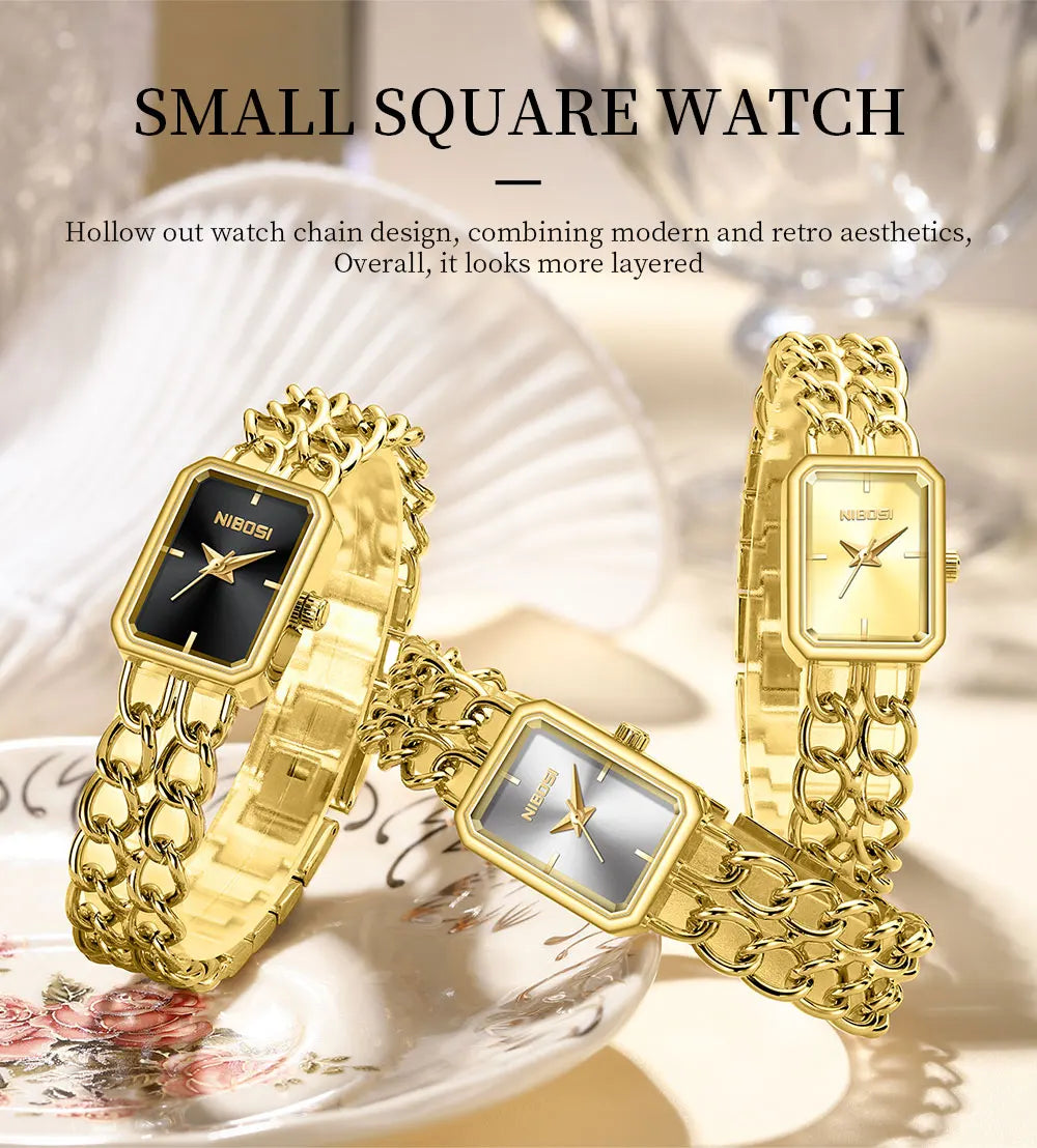 NIBOSI 2666 — Golden Chain Square Watch