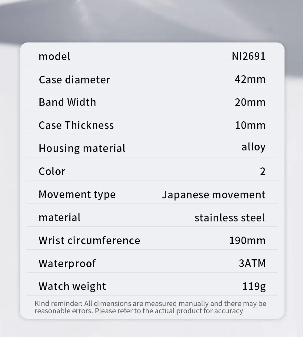 NIBOSI 2691 — Miyota Precision Minimalist Watch
