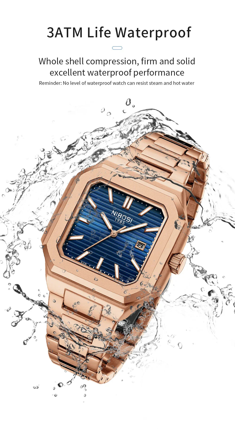 NIBOSI 2689 — Squaremaster Calendar Quartz Watch