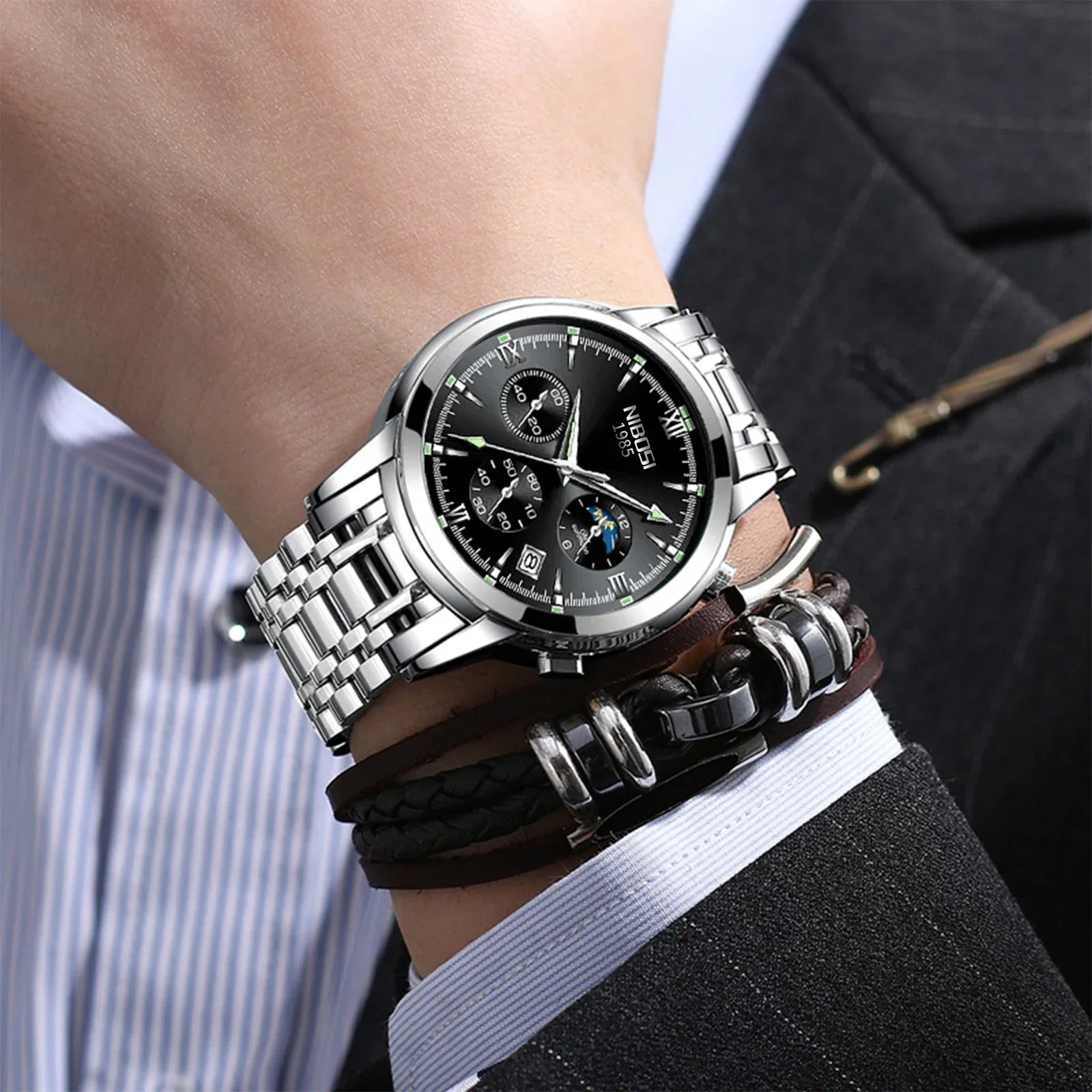 NIBOSI 2516 — Titan Edge Calendar Watch