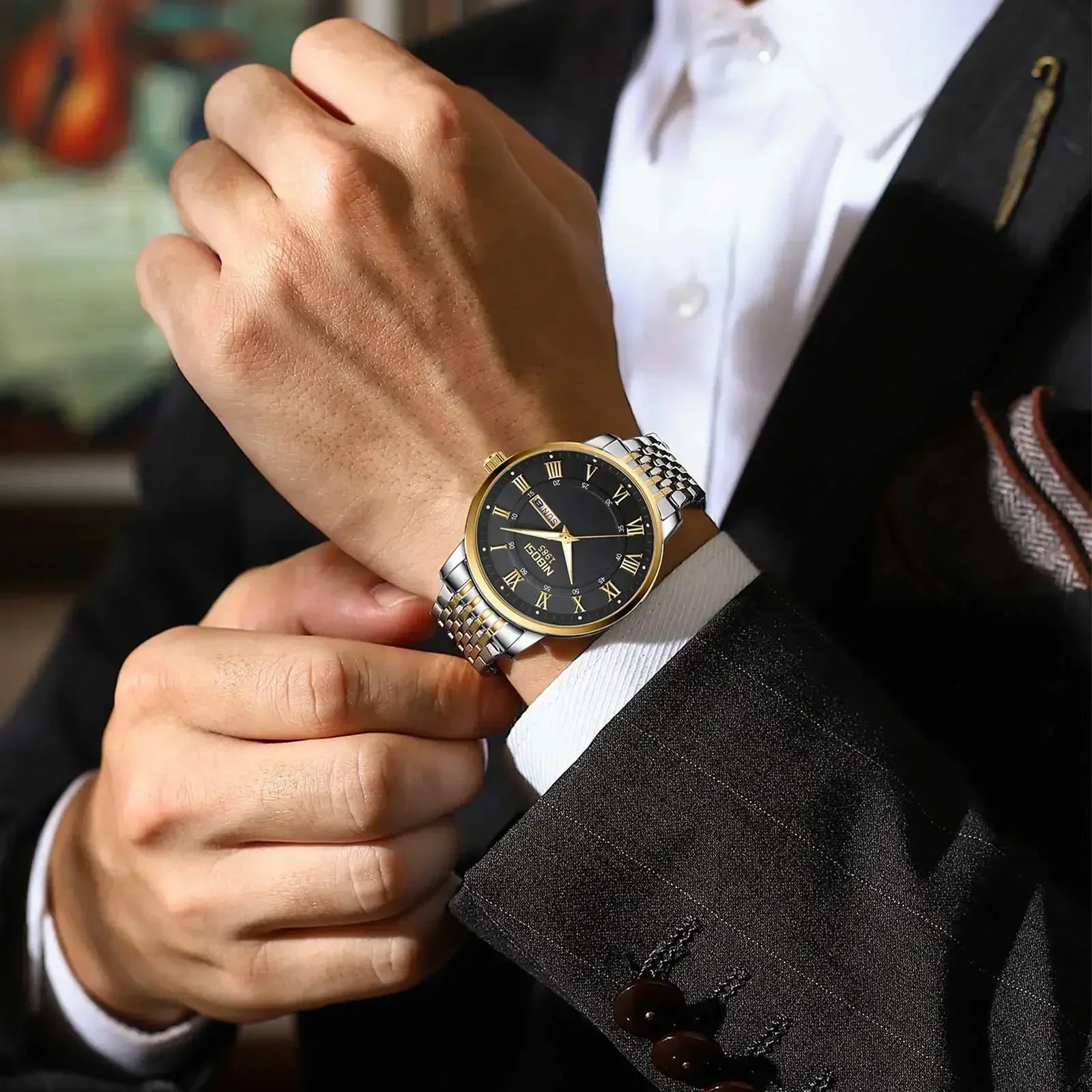 NIBOSI 2569 — Classic Roman Day-Date Watch
