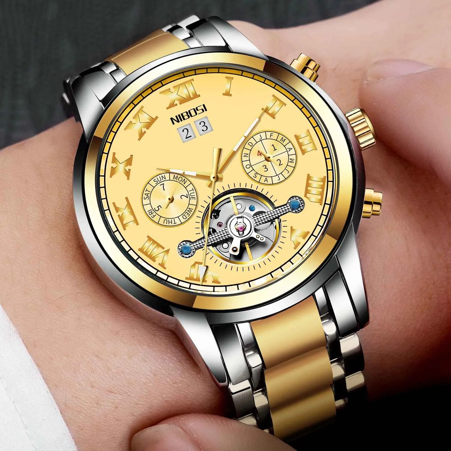 NIBOSI 2307 — Imperial Automatic Open-Heart Watch