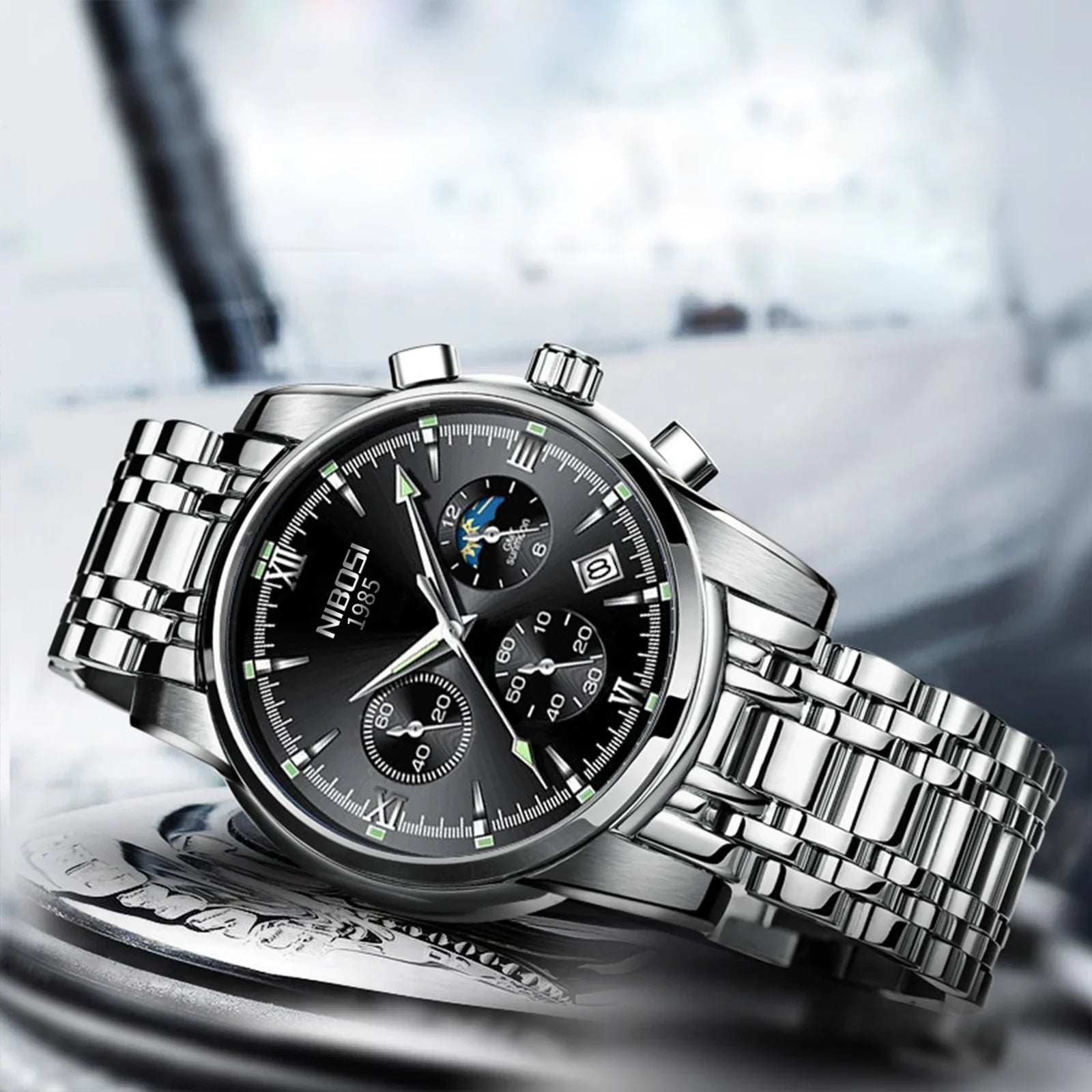NIBOSI 2516 — Titan Edge Calendar Watch