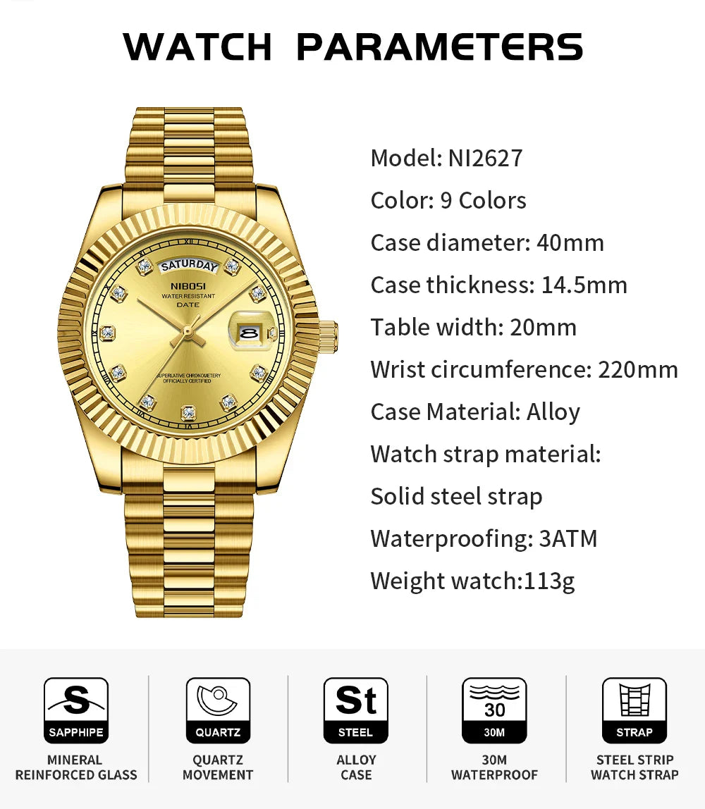 NIBOSI 2627 — Diamond Scale Quartz Watch