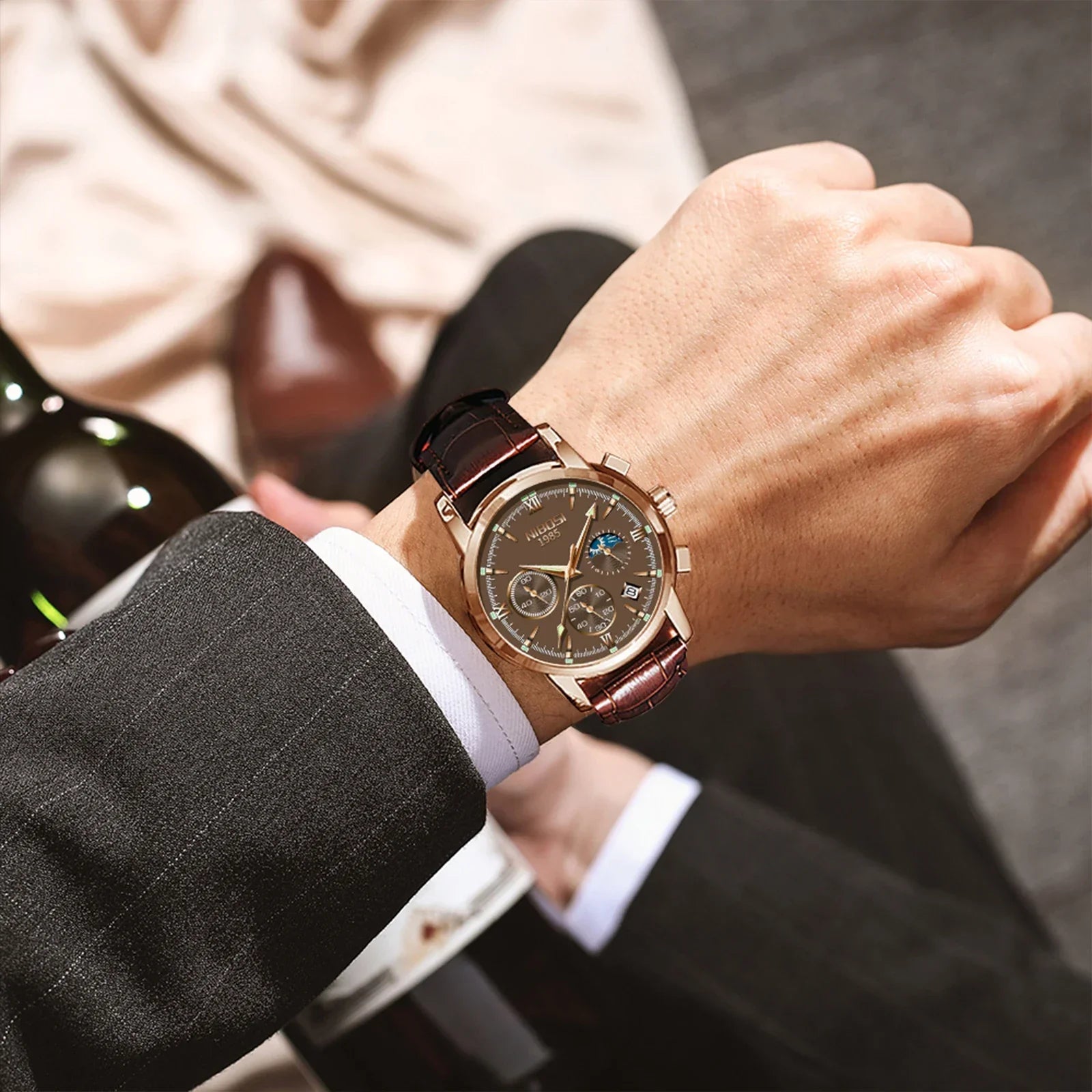 NIBOSI 2516 — Titan Edge Calendar Watch