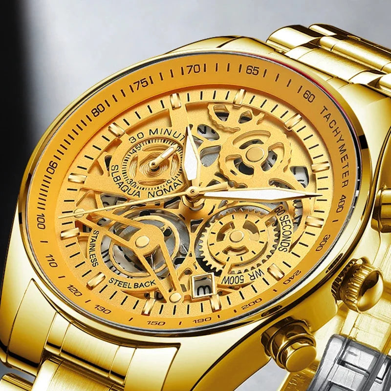 NIBOSI 2385 Golden Skeleton Chronograph
