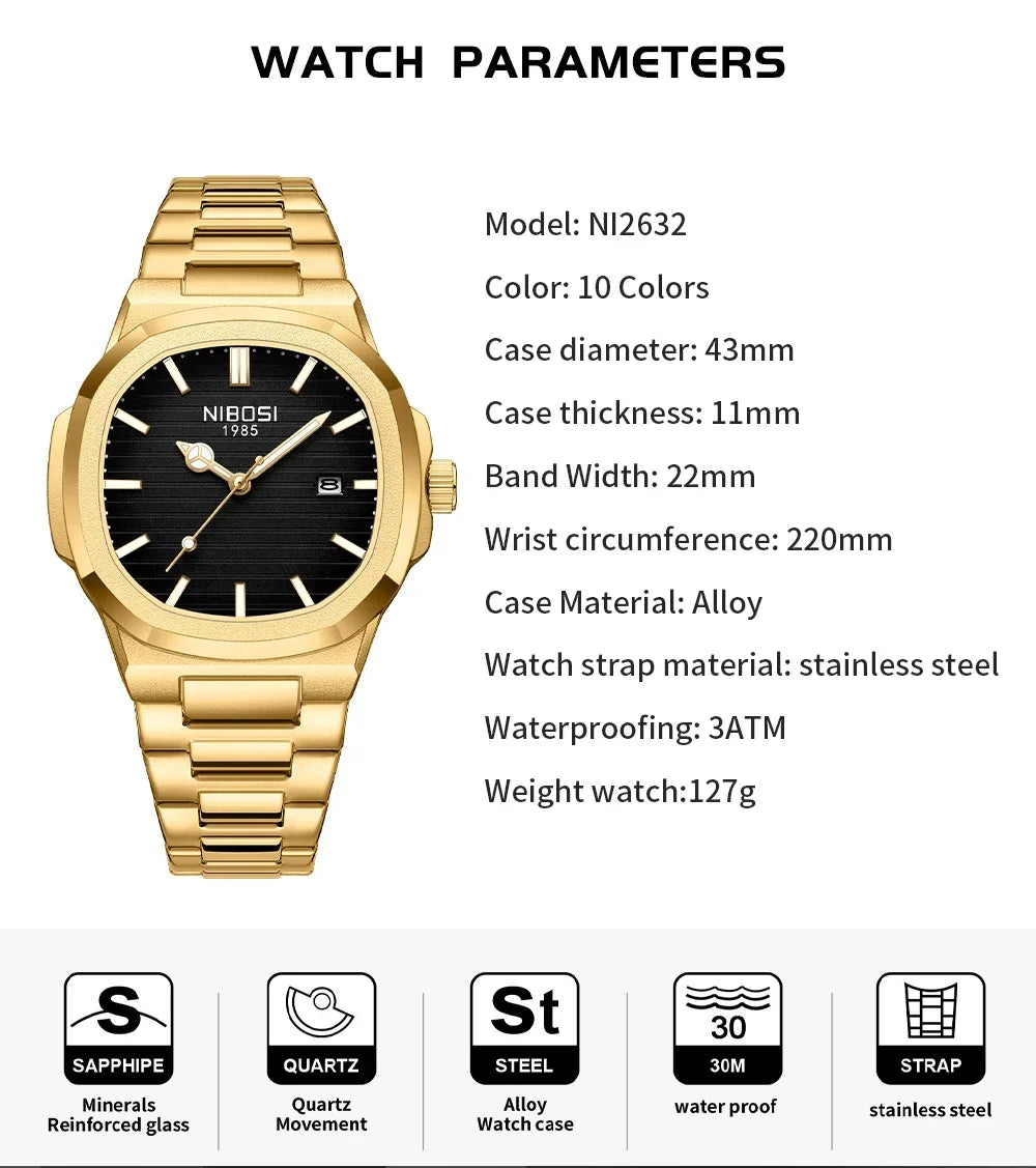NIBOSI 2632 — Waterproof Stainless Steel Watch