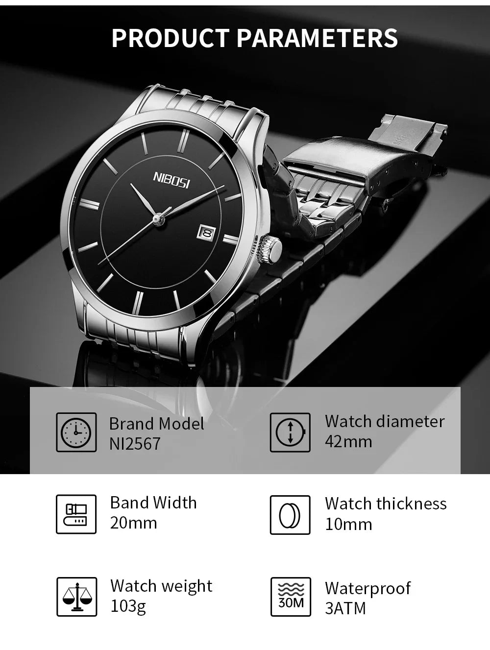NIBOSI 2567 — Ultra Slim Quartz Watch