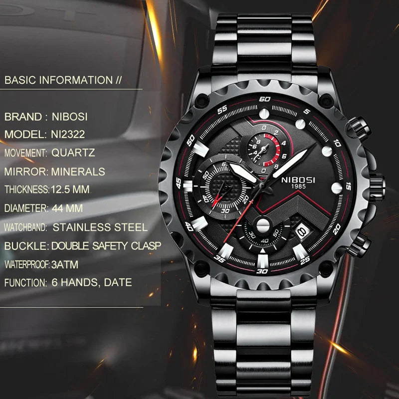 NIBOSI 2322 — Iron Tactical Chrono Watch
