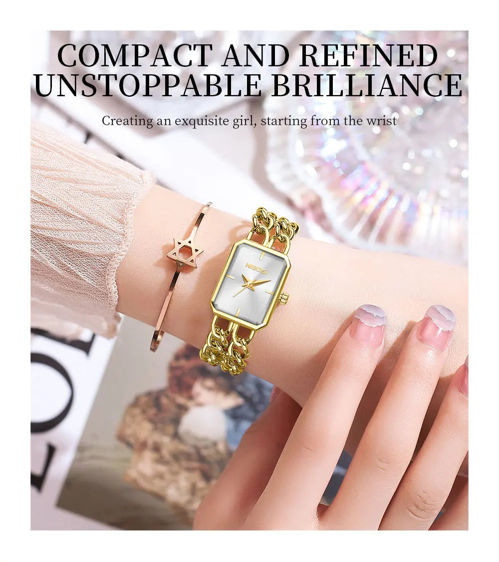 NIBOSI 2666 — Golden Chain Square Watch
