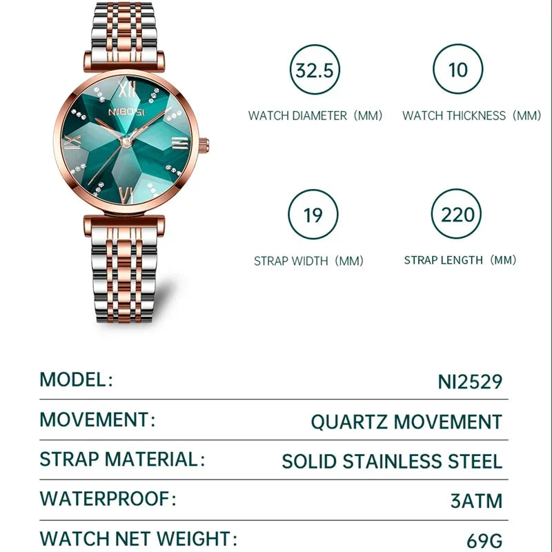 NIBOSI 2529 — Crystal Facet Watch