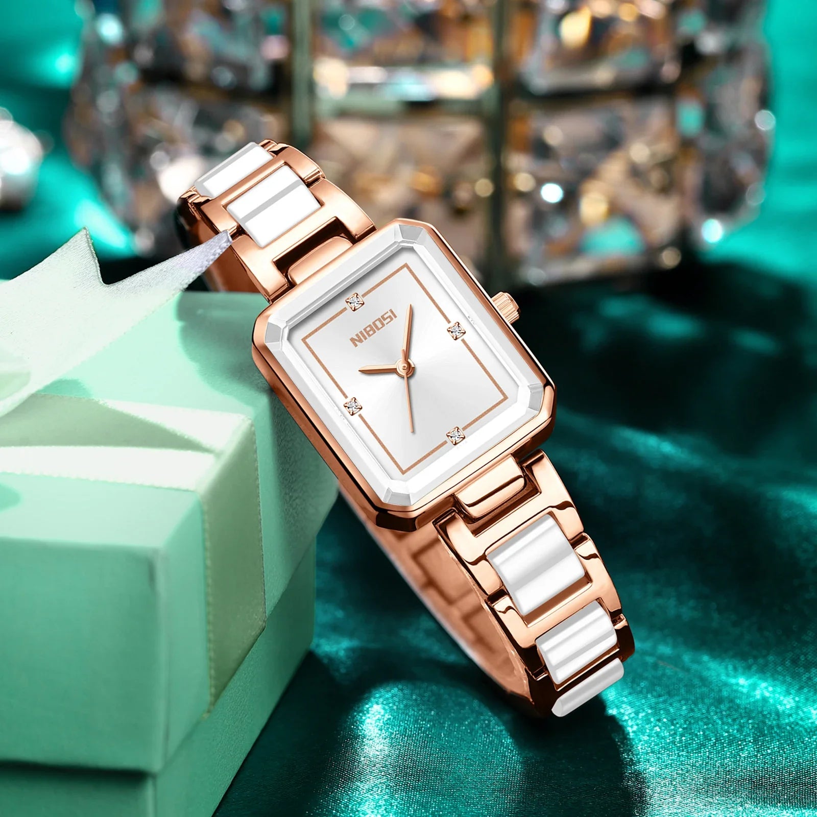 NIBOSI 2668 — Simple Ceramic Square Watch