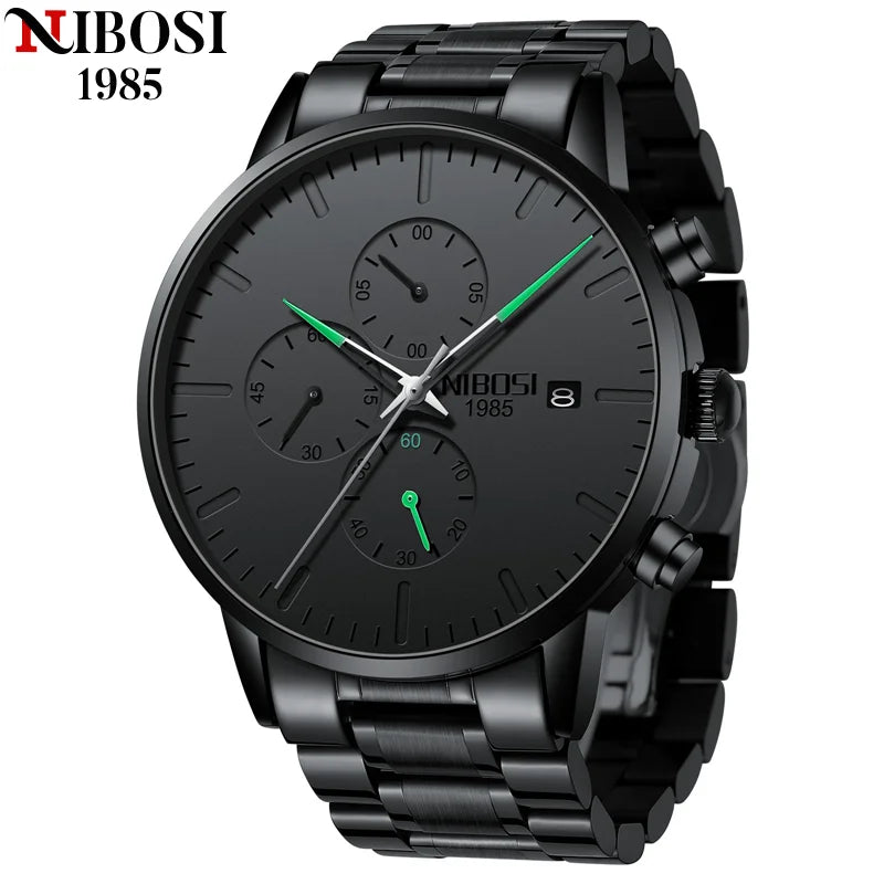 NIBOSI 2588 — All Black Chronograph Quartz Watch
