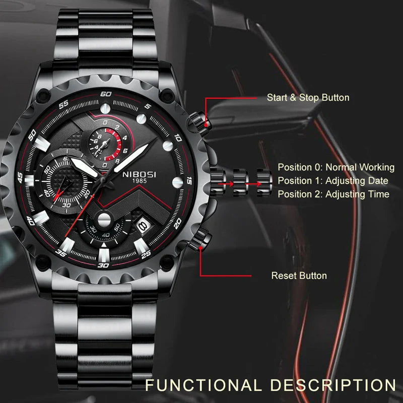 NIBOSI 2322 — Iron Tactical Chrono Watch