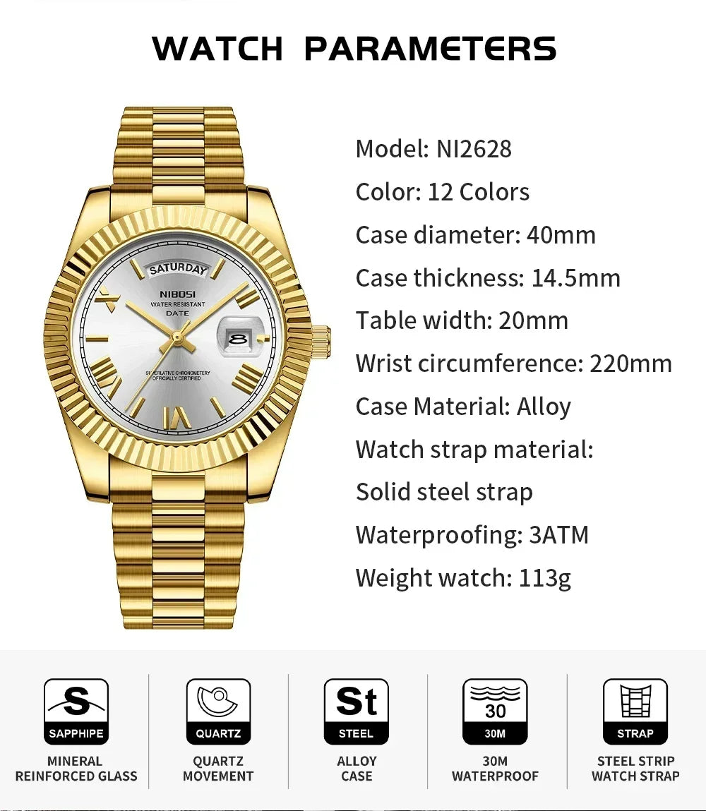 NIBOSI 2628 — Timeless Luxury Quartz Watch