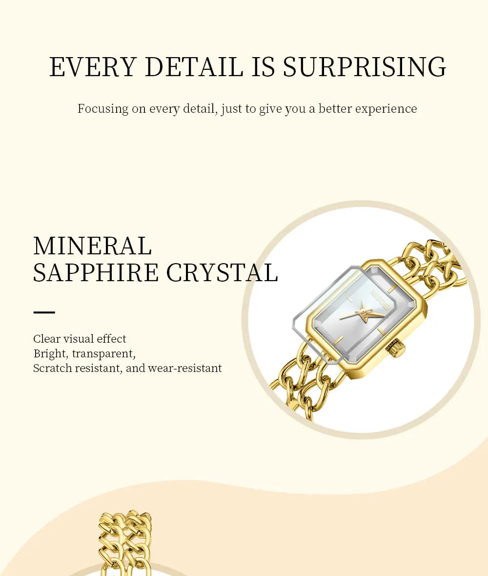 NIBOSI 2666 — Golden Chain Square Watch