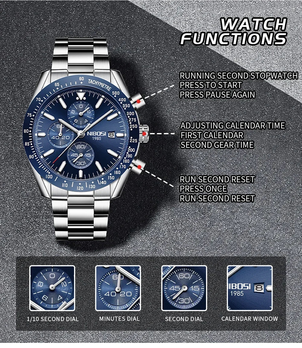 NIBOSI 2615 — Multifunctional Quartz Watch
