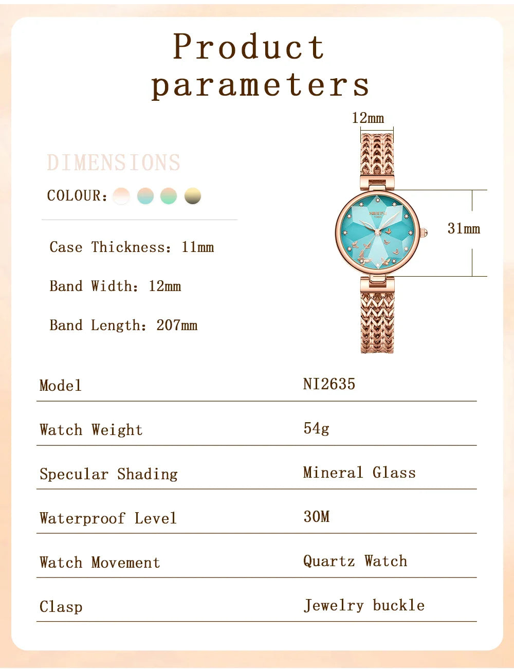 NIBOSI 2635 — Gleam Dial Women's Watch