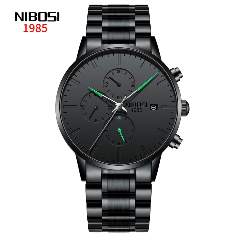 NIBOSI 2588 — All Black Chronograph Quartz Watch